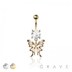 316L SURGICAL STEEL MULTI CZ BUTTERFLY DANGLE BELLY BUTTON NAVEL RING 